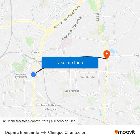 Duparc Blancarde to Clinique Chantecler map