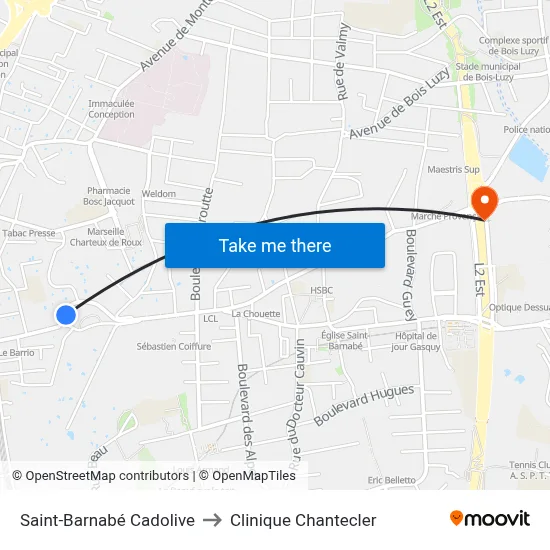 Saint-Barnabé Cadolive to Clinique Chantecler map