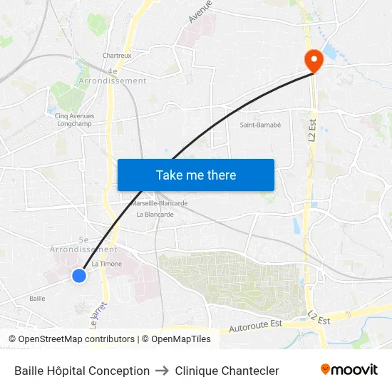 Baille Hôpital Conception to Clinique Chantecler map