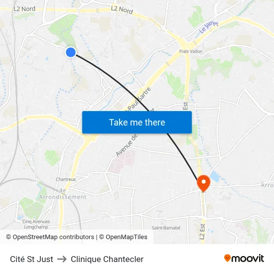 Cité St Just to Clinique Chantecler map