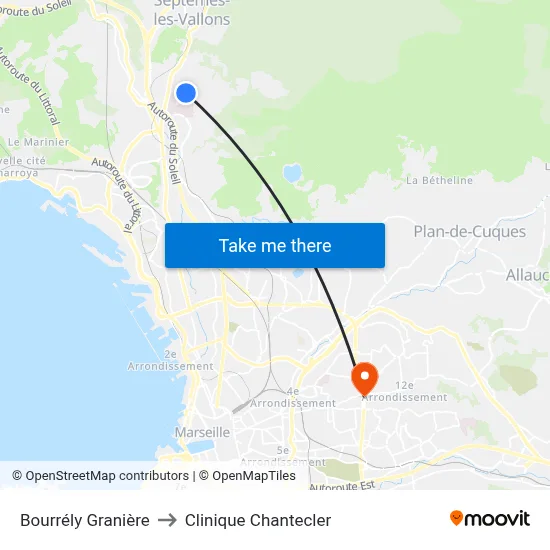Bourrély Granière to Clinique Chantecler map