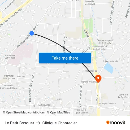 Le Petit Bosquet to Clinique Chantecler map