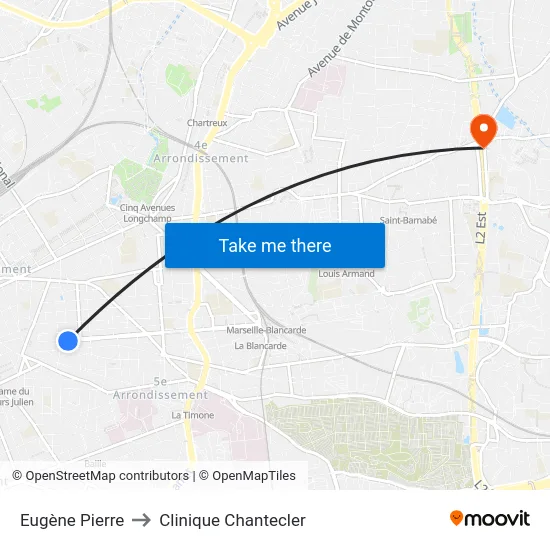 Eugène Pierre to Clinique Chantecler map