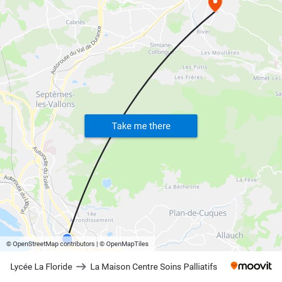 Lycée La Floride to La Maison Centre Soins Palliatifs map