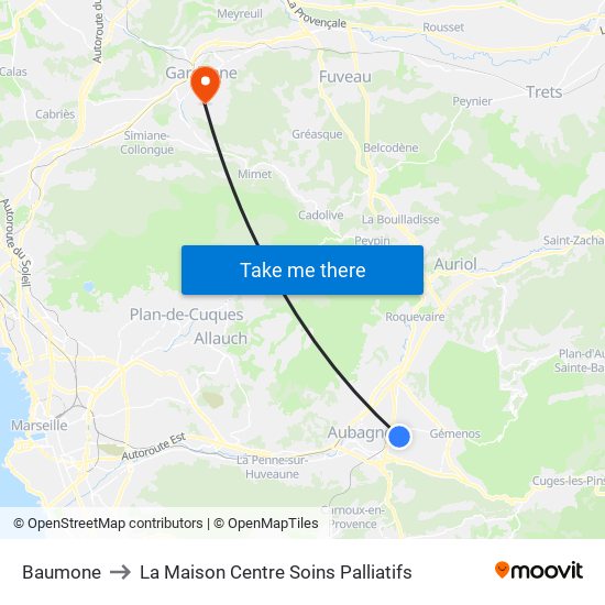 Baumone to La Maison Centre Soins Palliatifs map