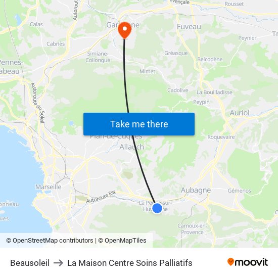 Beausoleil to La Maison Centre Soins Palliatifs map