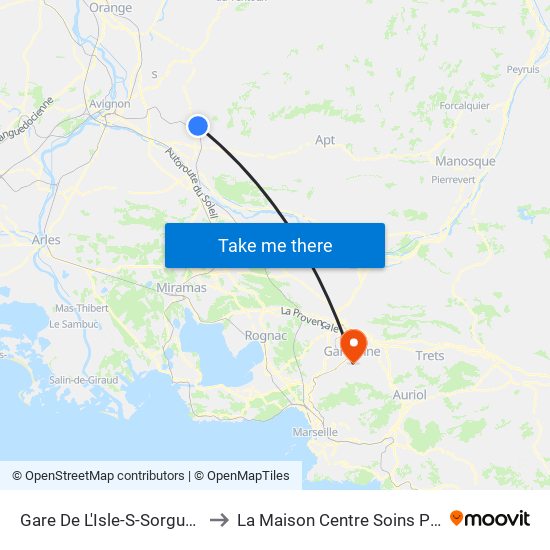 Gare De L'Isle-S-Sorgue - Font to La Maison Centre Soins Palliatifs map