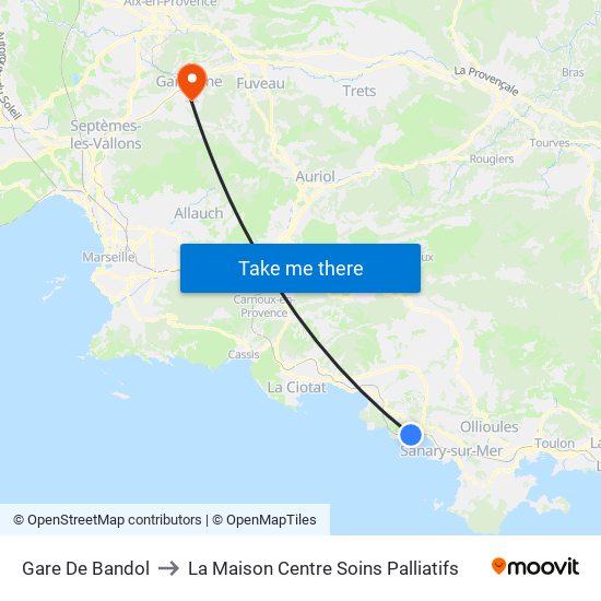 Gare De Bandol to La Maison Centre Soins Palliatifs map