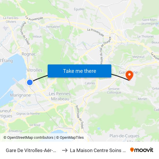 Gare De Vitrolles-Aér-Marseille to La Maison Centre Soins Palliatifs map