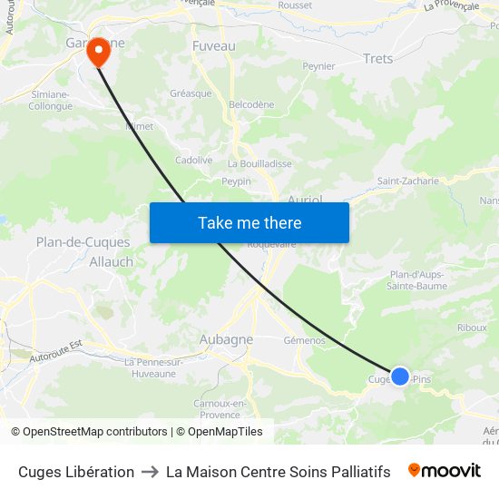 Cuges Libération to La Maison Centre Soins Palliatifs map