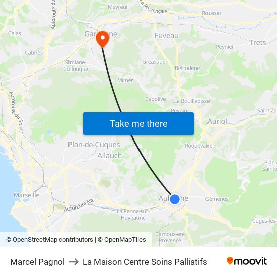 Marcel Pagnol to La Maison Centre Soins Palliatifs map