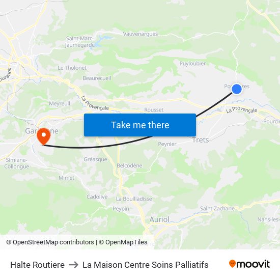 Halte Routiere to La Maison Centre Soins Palliatifs map