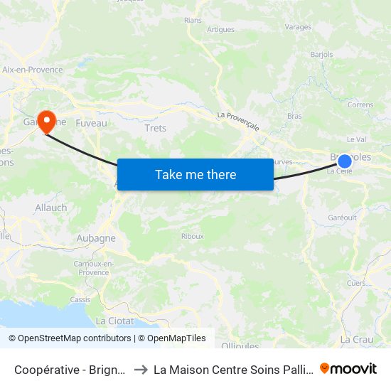 Coopérative - Brignoles to La Maison Centre Soins Palliatifs map