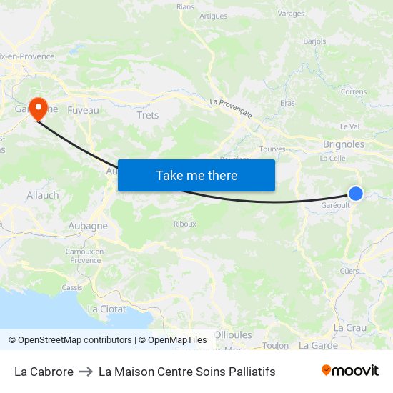 La Cabrore to La Maison Centre Soins Palliatifs map