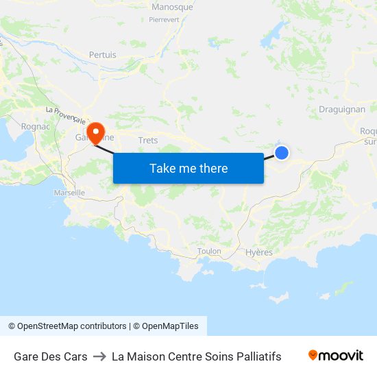 Gare Des Cars to La Maison Centre Soins Palliatifs map