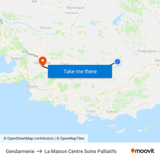 Gendarmerie to La Maison Centre Soins Palliatifs map