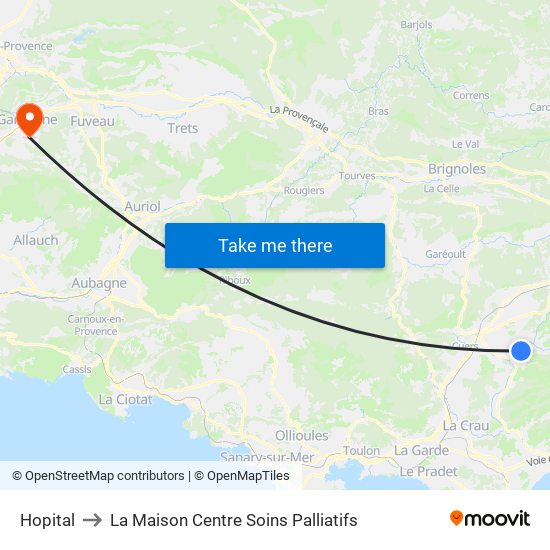 Hopital to La Maison Centre Soins Palliatifs map