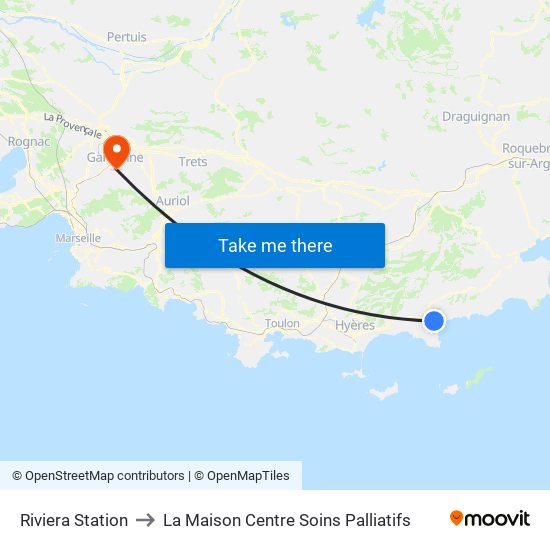 Riviera Station to La Maison Centre Soins Palliatifs map