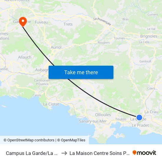 Campus La Garde/La Valette to La Maison Centre Soins Palliatifs map