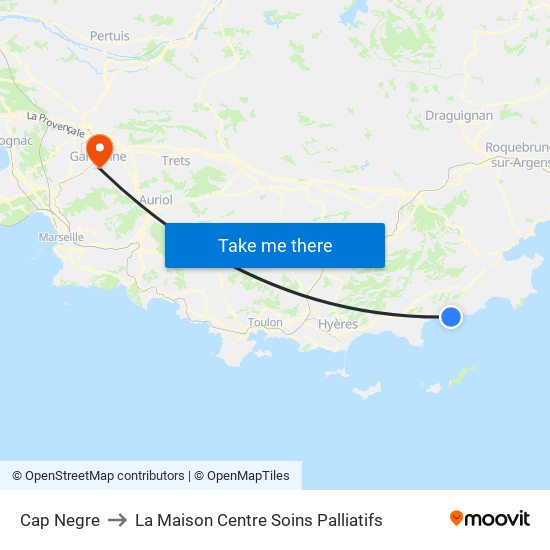 Cap Negre to La Maison Centre Soins Palliatifs map