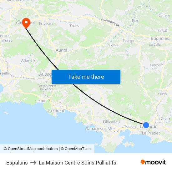 Espaluns to La Maison Centre Soins Palliatifs map