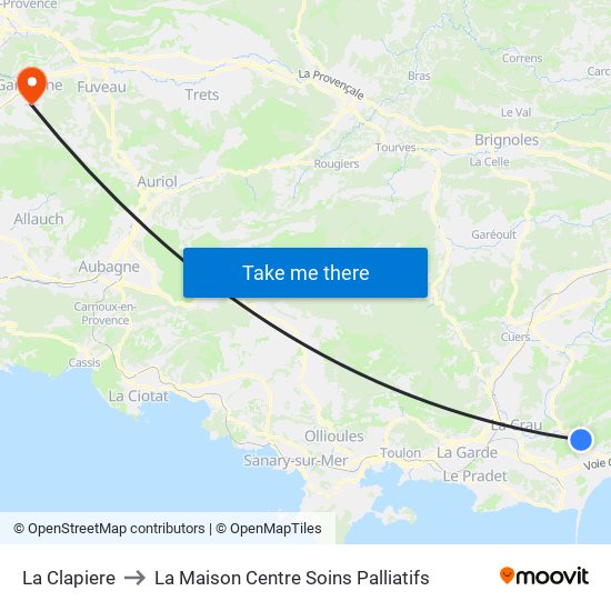 La Clapiere to La Maison Centre Soins Palliatifs map