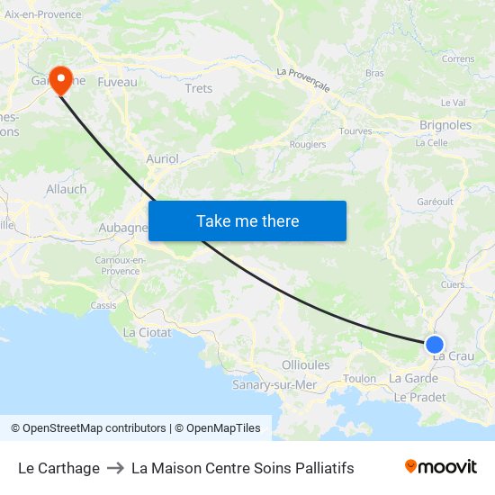Le Carthage to La Maison Centre Soins Palliatifs map