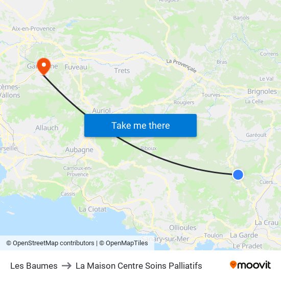 Les Baumes to La Maison Centre Soins Palliatifs map