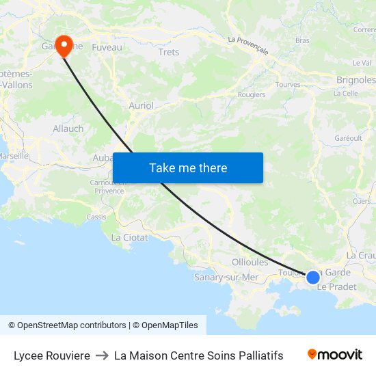 Lycee Rouviere to La Maison Centre Soins Palliatifs map