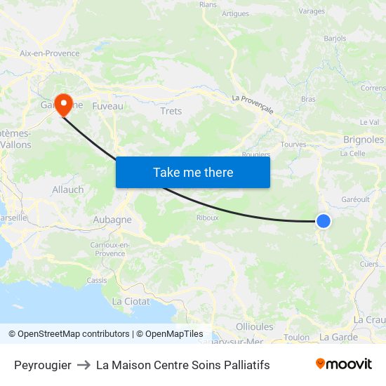 Peyrougier to La Maison Centre Soins Palliatifs map