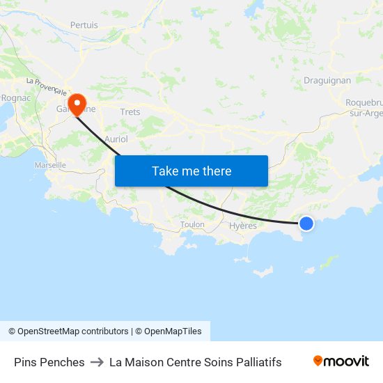 Pins Penches to La Maison Centre Soins Palliatifs map