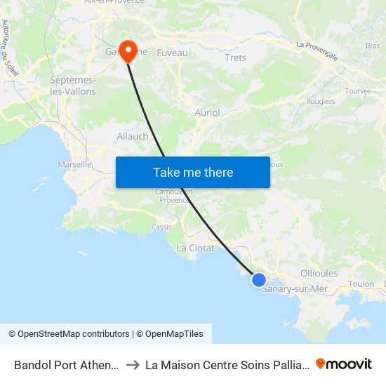 Bandol Port Athena S to La Maison Centre Soins Palliatifs map