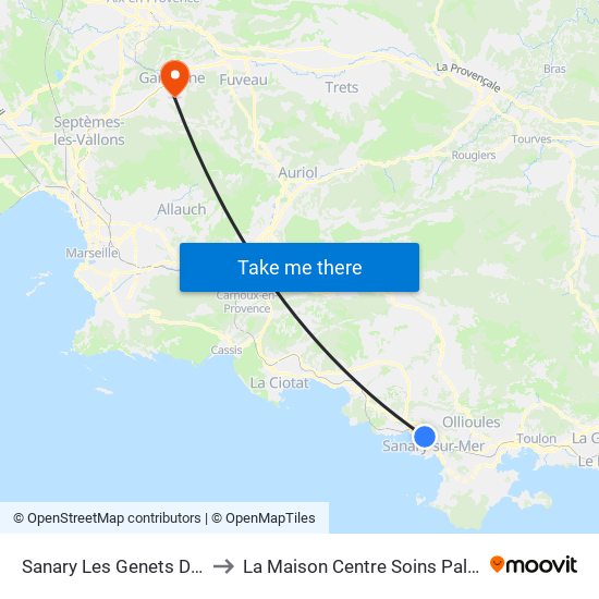Sanary Les Genets D'Or E to La Maison Centre Soins Palliatifs map