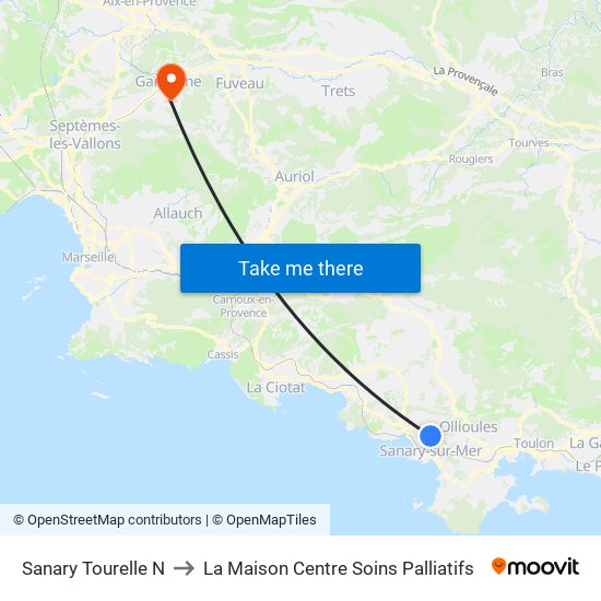 Sanary Tourelle N to La Maison Centre Soins Palliatifs map