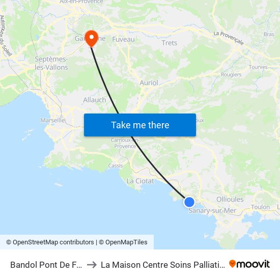 Bandol Pont De Fer to La Maison Centre Soins Palliatifs map