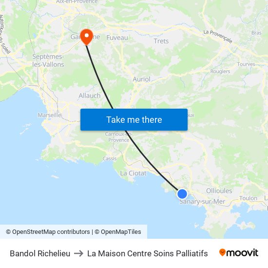 Bandol Richelieu to La Maison Centre Soins Palliatifs map
