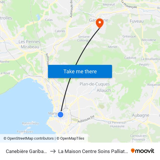 Canebière Garibaldi to La Maison Centre Soins Palliatifs map