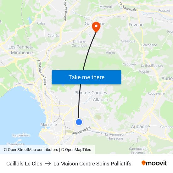 Caillols Le Clos to La Maison Centre Soins Palliatifs map