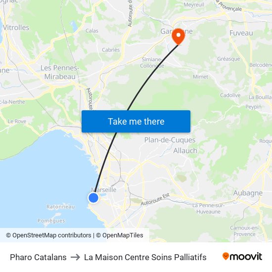 Pharo Catalans to La Maison Centre Soins Palliatifs map
