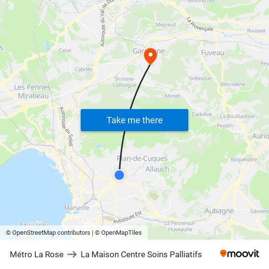 Métro La Rose to La Maison Centre Soins Palliatifs map