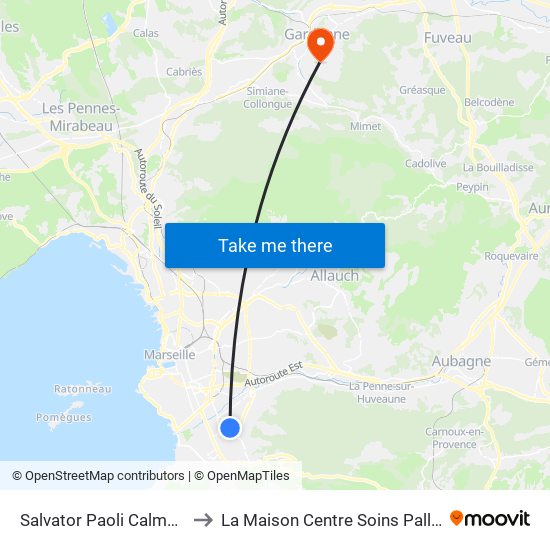 Salvator Paoli Calmettes to La Maison Centre Soins Palliatifs map
