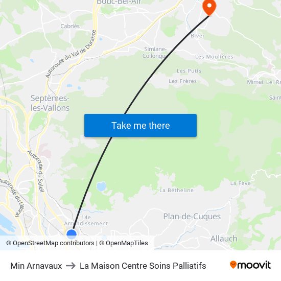 Min Arnavaux to La Maison Centre Soins Palliatifs map