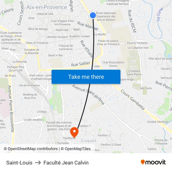 Saint-Louis to Faculté Jean Calvin map