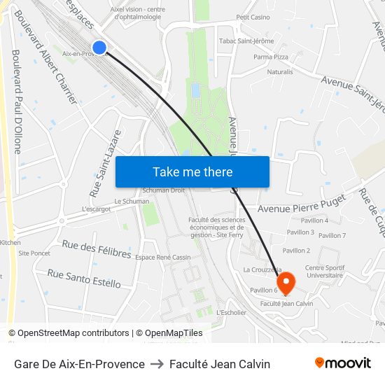 Gare De Aix-En-Provence to Faculté Jean Calvin map