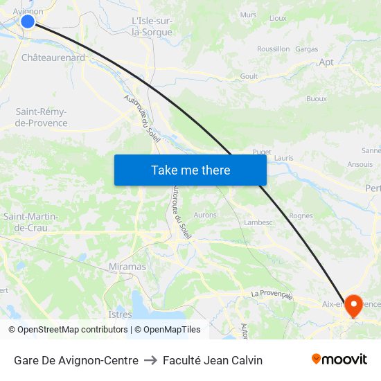 Gare De Avignon-Centre to Faculté Jean Calvin map