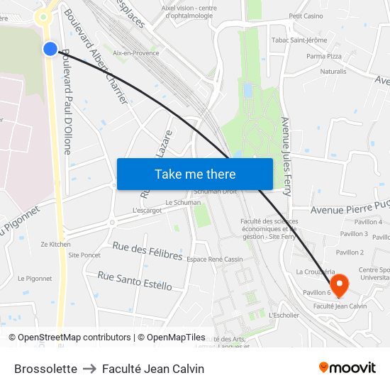 Brossolette to Faculté Jean Calvin map