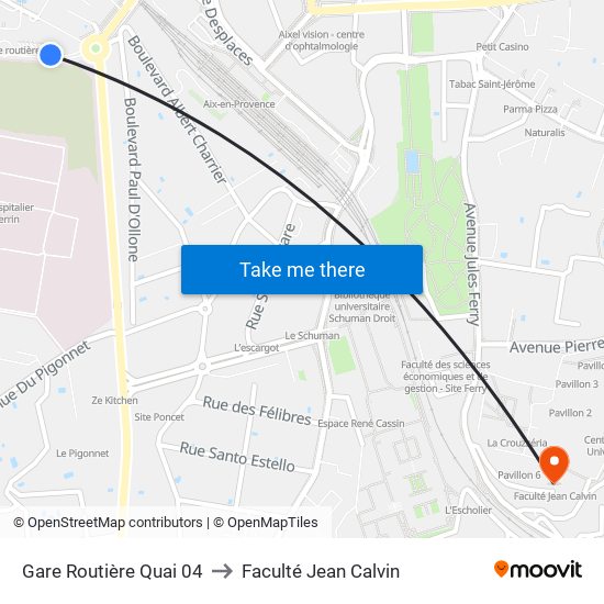 Gare Routière Quai 04 to Faculté Jean Calvin map