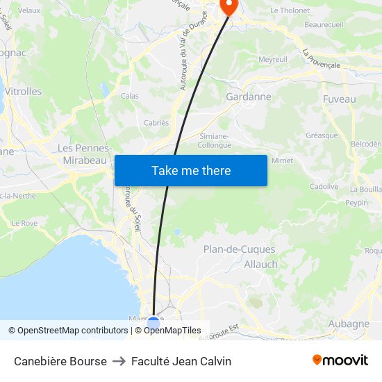 Canebière Bourse to Faculté Jean Calvin map