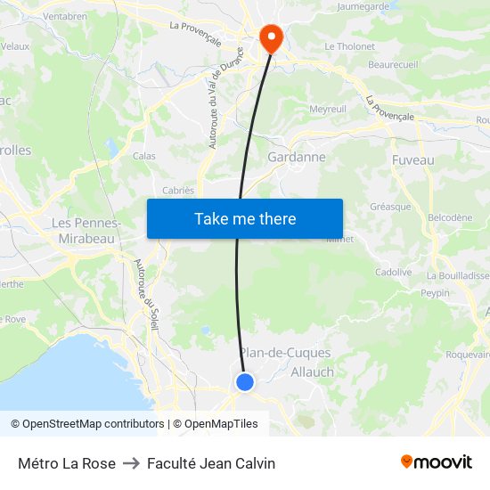 Métro La Rose to Faculté Jean Calvin map