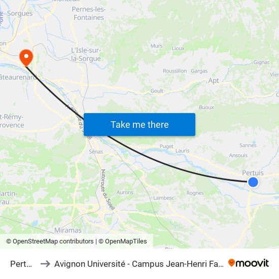 Pertuis to Avignon Université - Campus Jean-Henri Fabre map